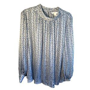 H & M Floral White and Blue Flowy Blouse Women’s Size XXL
